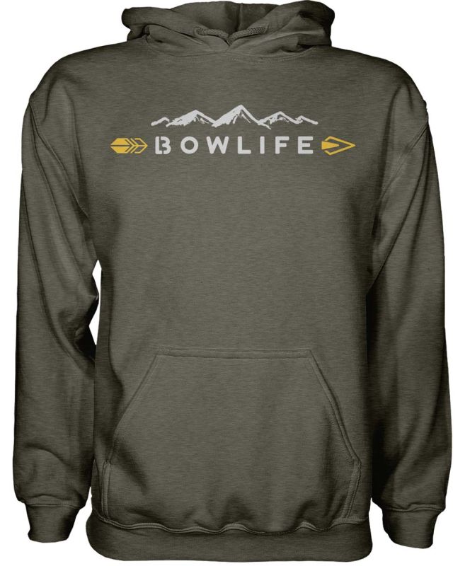 Bow Life Men's Mountain Logo Army Heather Pullover Hoodie